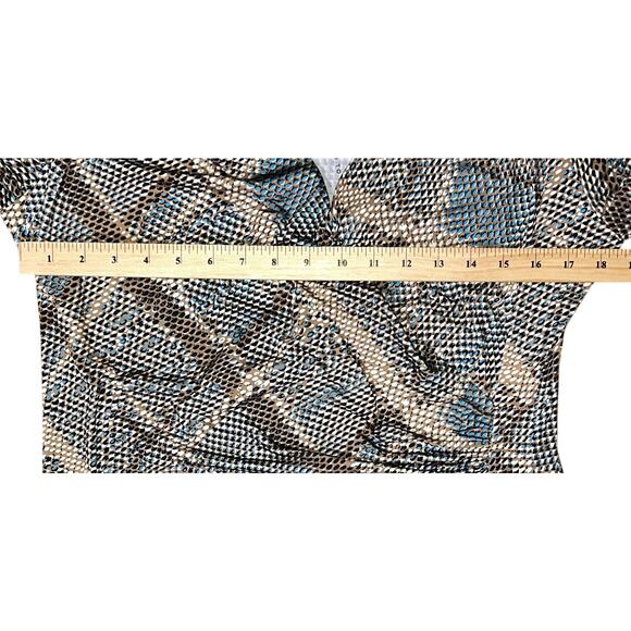 NWT Anatomie Faux Wrap Printed Marine Reptile Plaid Stretch Dress Women's Large - Picture 3 of 7